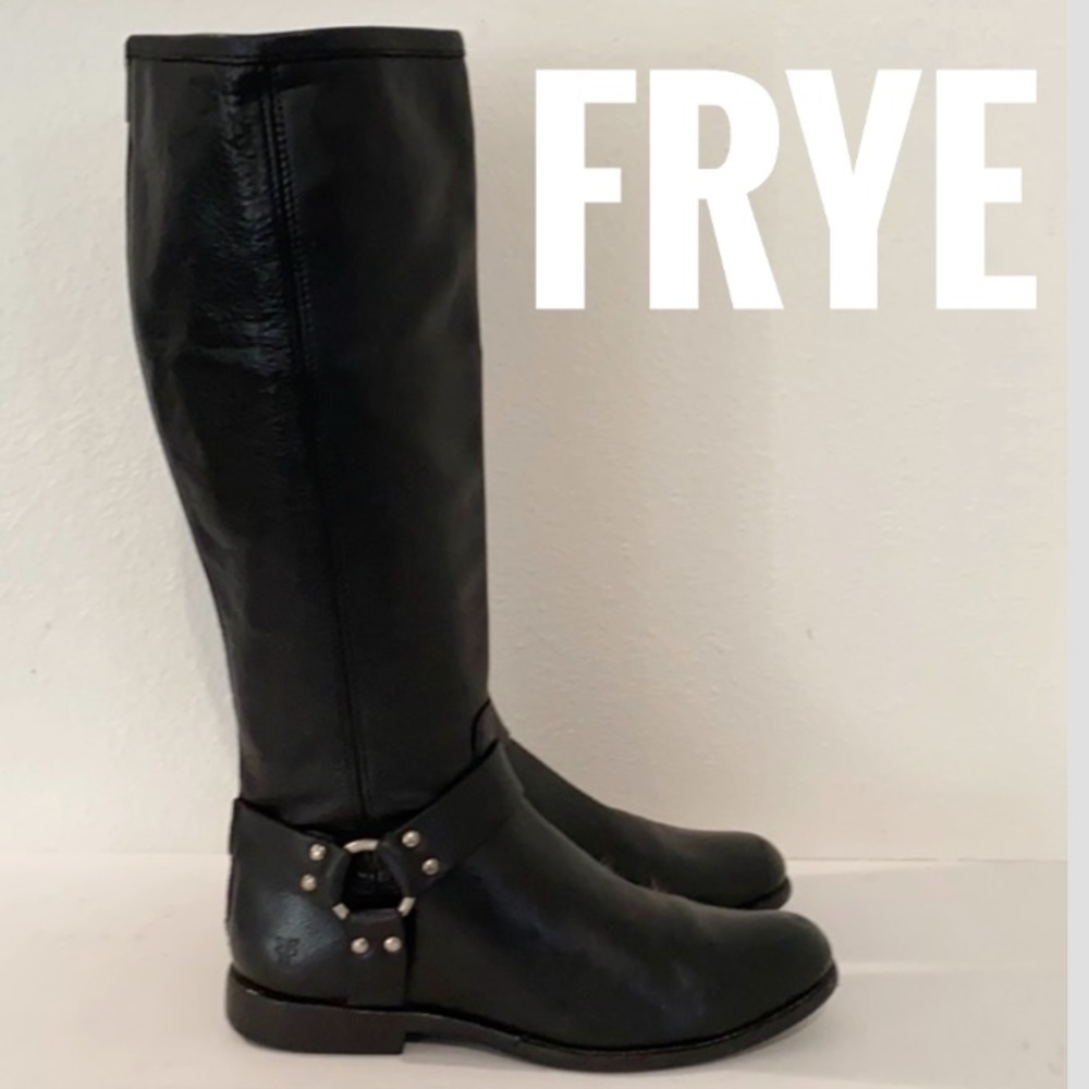Authentic Frye tall leather Moto harness boots 10